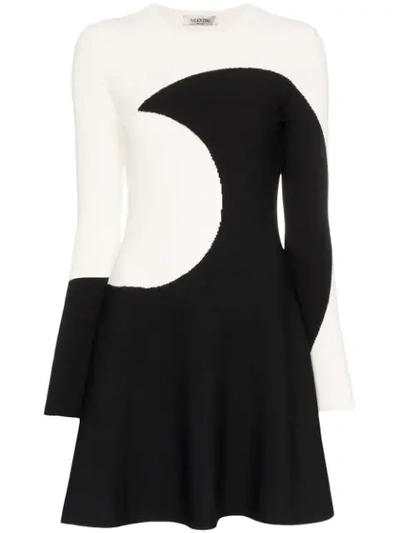 Shop Valentino Luna Intarsia Flared Mini Dress In Black