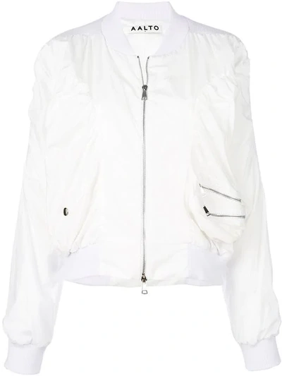 Shop Aalto Zipped Bomber Jacket In White