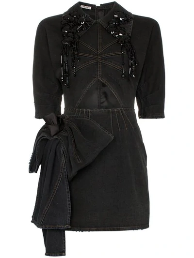 Shop Miu Miu Cut-out Denim Mini Dress In Black