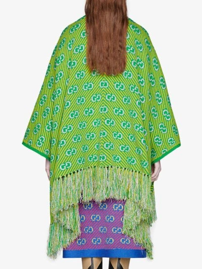 Shop Gucci Jacquard Poncho With Gg Striped Pattern In Green
