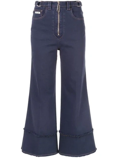 Shop Miu Miu Mid Rise Flared Trousers In Blue