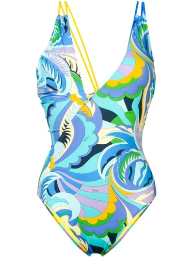 Shop Emilio Pucci Printed Swimsuit - Blue