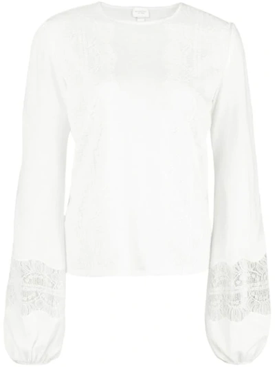 Shop Giambattista Valli Floral Lace Top In Neutrals