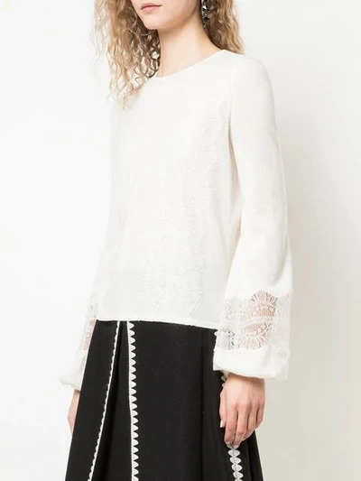 Shop Giambattista Valli Floral Lace Top In Neutrals