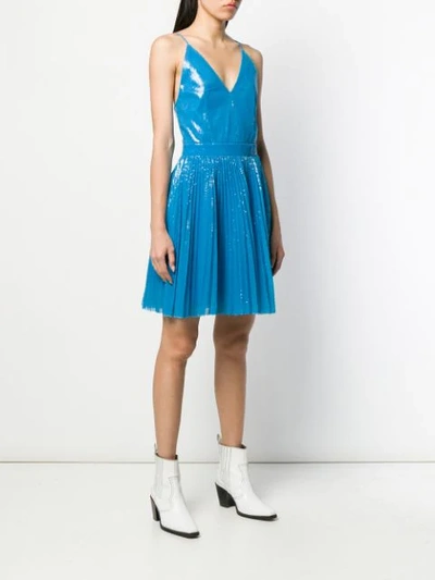 Shop Msgm Sequin Pleated Dress In Blue