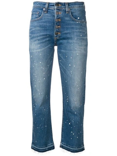 Shop Veronica Beard Paint Splatter Cropped Jeans In Blue