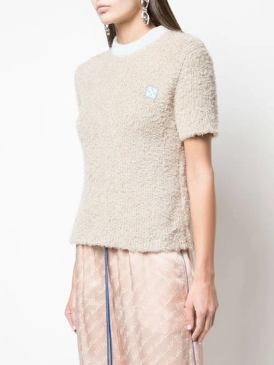 Shop Off-white Logo Patch Fluffy Knit Top In Neutrals