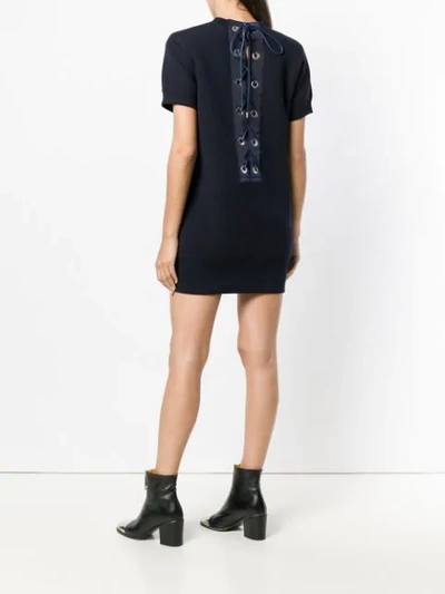 Shop Sacai Lace Up Detail Shift Dress - Blue