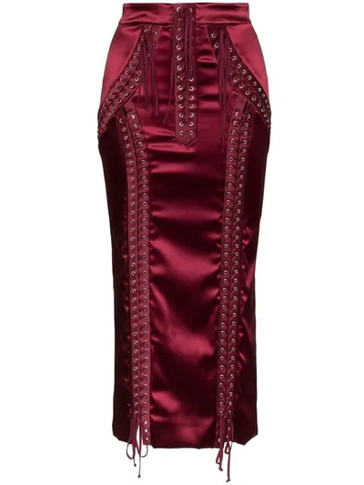 Shop Dolce & Gabbana Corset Silk Midi Skirt In Red