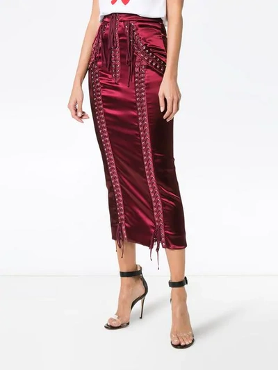 Shop Dolce & Gabbana Corset Silk Midi Skirt In Red