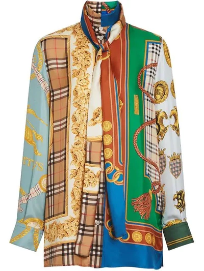 Burberry Shelduck Archive Scarf-print Tie-neck Mulberry Silk Blouse In  Multicoloured