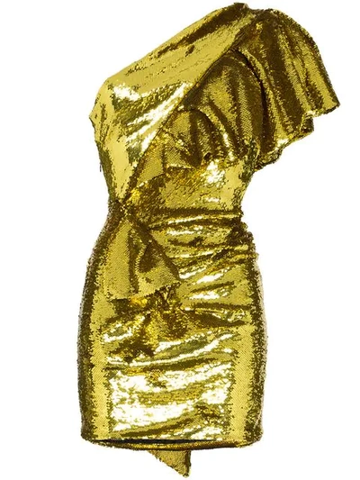 ALEXANDRE VAUTHIER ONE-SHOULDER RUFFLED SEQUIN MINI DRESS - 黄色
