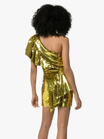 ALEXANDRE VAUTHIER ONE-SHOULDER RUFFLED SEQUIN MINI DRESS - 黄色