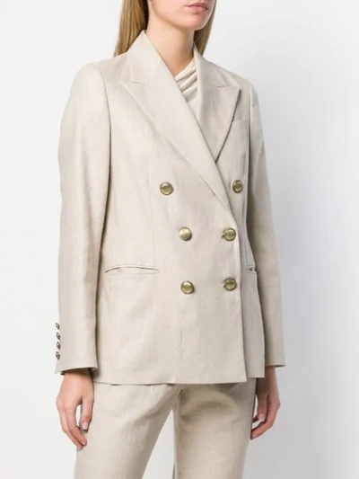 Shop Brunello Cucinelli Double Breasted Blazer In Neutrals