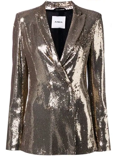 Shop Ainea Sequin Double Breasted Blazer In Gold