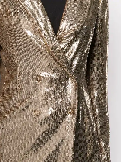 Shop Ainea Sequin Double Breasted Blazer In Gold