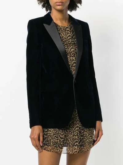 Saint Laurent Velvet Tuxedo Jacket In Blue