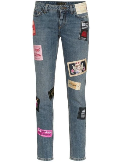 Shop Dolce & Gabbana Patchwork Skinny Jeans - Blue