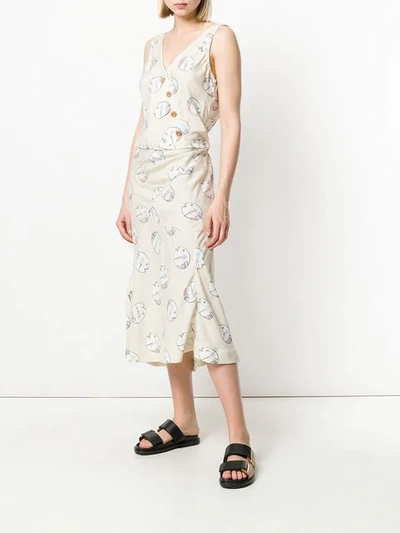 Shop Visvim Fish Patterned Asymmetric Dress In White