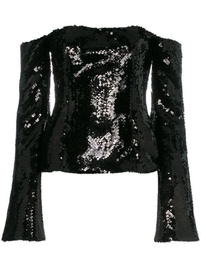 Shop Halpern Off Shoulder Sequin Embellished Top In Black