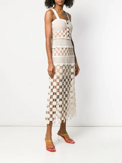 Shop Self-portrait Crochet Midi Dress In Neutrals