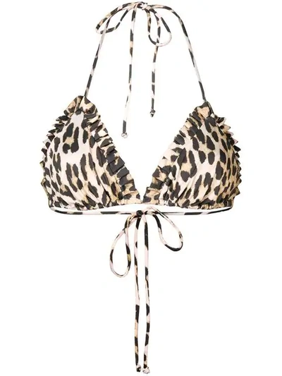 Shop Ganni Leopard-print Bikini In Neutrals