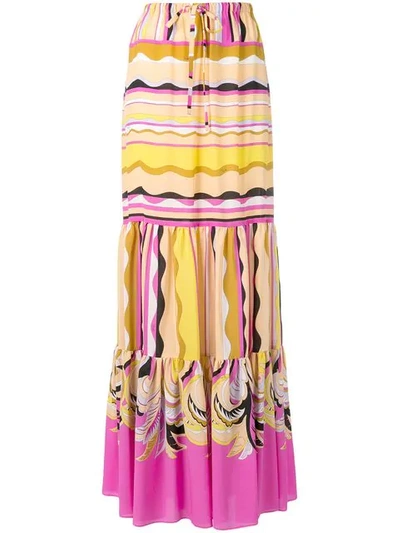Shop Emilio Pucci Long Drawstring Waist Skirt In Yellow