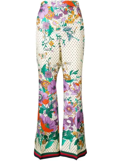 Shop Gucci Floral Flared Trousers In White