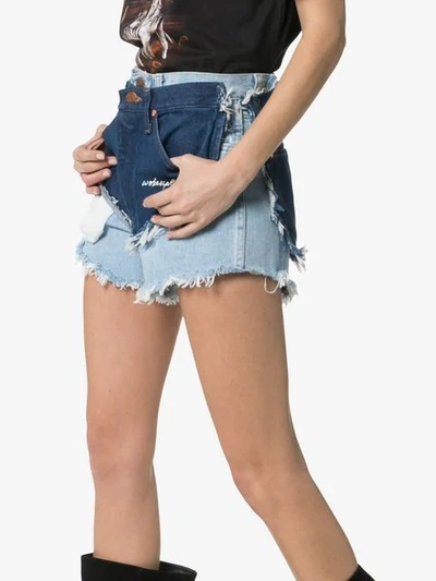 Shop Natasha Zinko High Waist Double Layered Denim Shorts In Blue