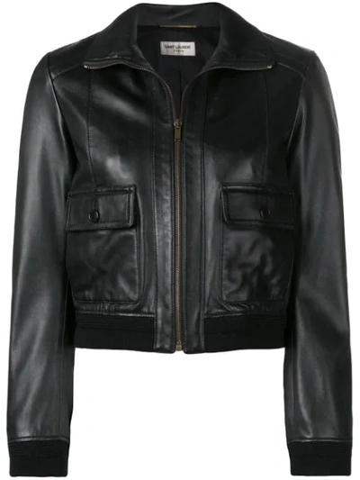 Shop Saint Laurent Zipped Biker Jacket - Black