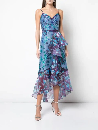 Shop Marchesa Notte Floral Cocktail Dress In Blue