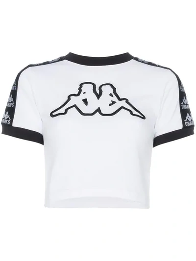 Shop Charm's X Kappa Logo Embroidered Cropped Cotton In White Black