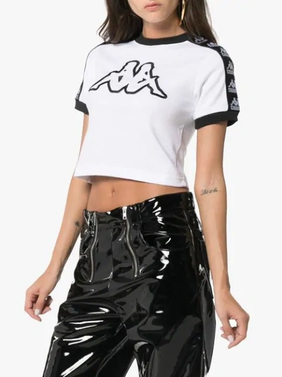 Shop Charm's X Kappa Logo Embroidered Cropped Cotton In White Black