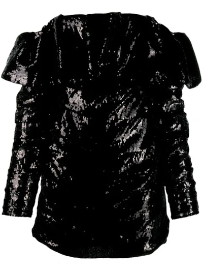 Shop Attico Off The Shoulder Sequin Dress In Black
