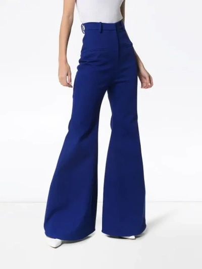 Shop Aleksandre Akhalkatsishvili High-waisted Flared Cotton Trousers In Blue