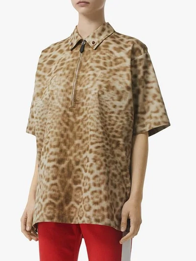 BURBERRY 动物纹短袖衬衫 - 大地色