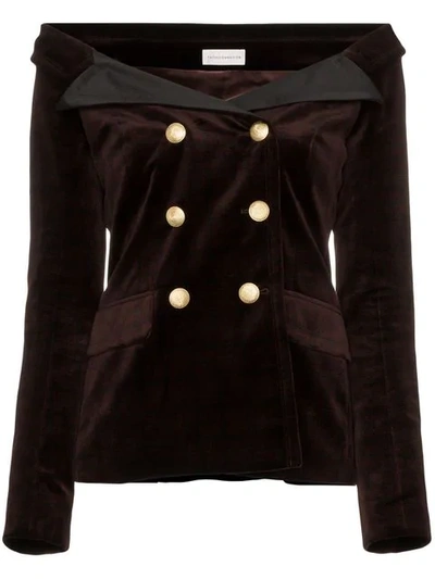 Shop Faith Connexion Velvet Double Breasted Jacket In Brown