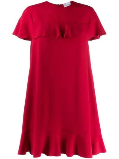 Shop Red Valentino Ruffle Trimmed Dress In Red
