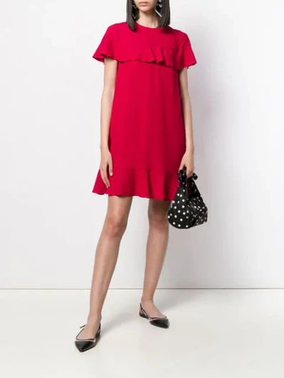 Shop Red Valentino Ruffle Trimmed Dress In Red