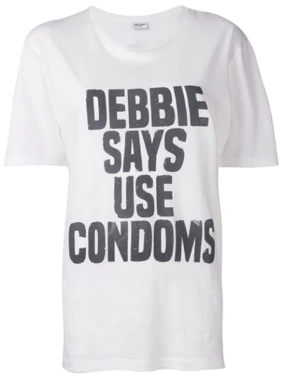 Shop Saint Laurent Debbie Says Use Condoms T-shirt In White