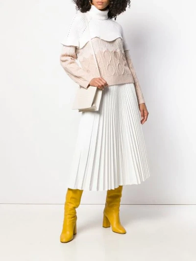 Shop Fendi Pleated Midi Skirt In White