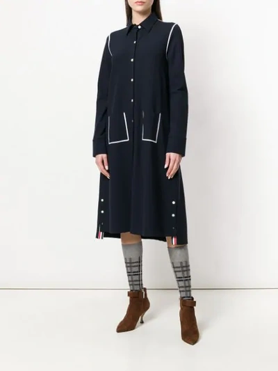 Shop Thom Browne Contrast Cover-stitched A-line Shirtdress In Milano Tech - Blue