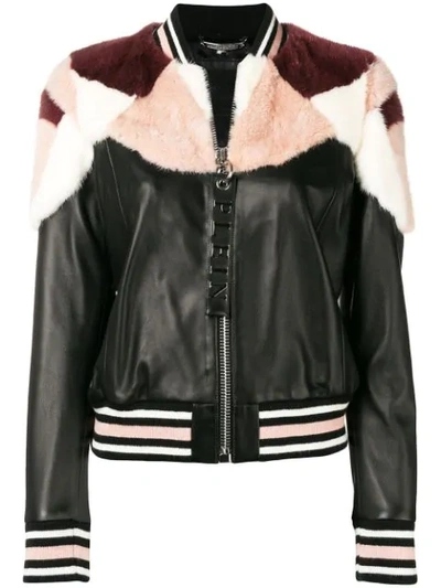 Shop Philipp Plein Fur Trimmed Bomber Jacket - Black