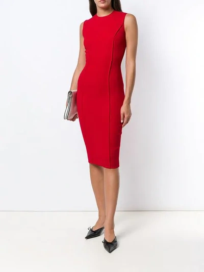 Shop Victoria Beckham Curve Seam Fitted Dress In Red