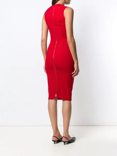 Shop Victoria Beckham Curve Seam Fitted Dress In Red