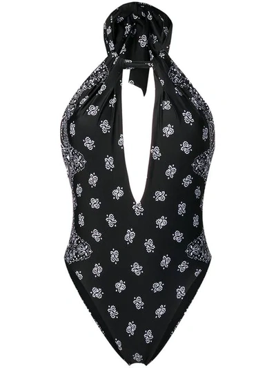 Shop Saint Laurent Bandana Print Swimsuit In Black