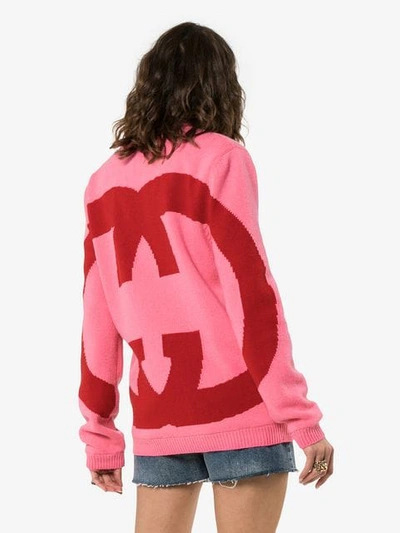 Shop Gucci Contrast Gg Oversized Knitted Cardigan In Pink