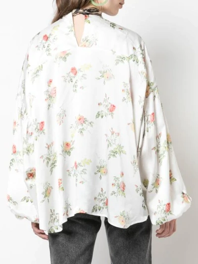 Shop R13 Floral Print Pussy Bow Shirt In White