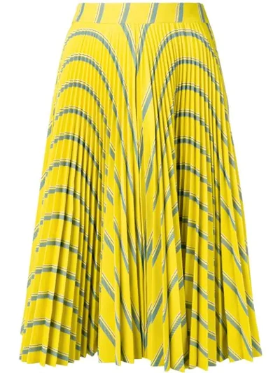 Shop Calvin Klein 205w39nyc Striped Pleated Flared Skirt In Yellow