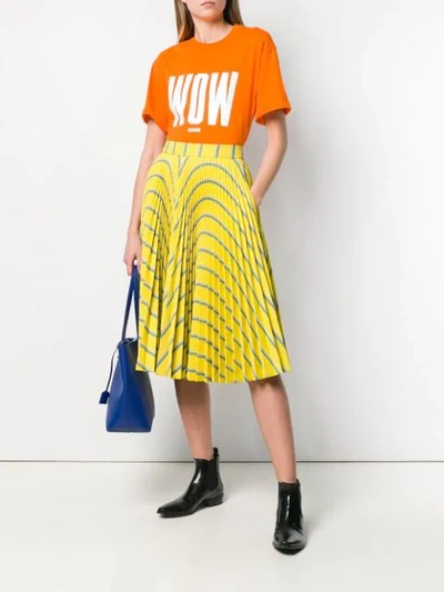 Shop Calvin Klein 205w39nyc Striped Pleated Flared Skirt In Yellow